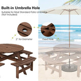 8-Set Outdoor Solid Wood Round Picnic Table with 4 Benches Patio Garden Dining Set - FREE SHIPPING