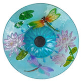 Outdoor Glass Bowl Bird Bath with Black Metal Stand and Solar Powered Light - FREE SHIPPING