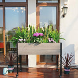 Mobile Elevated Gray and Black Wood Metal Raised Garden Planter Bed with Wheels - FREE SHIPPING