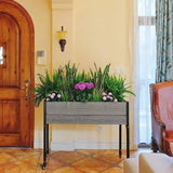 Mobile Elevated Gray and Black Wood Metal Raised Garden Planter Bed with Wheels - FREE SHIPPING