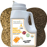 Flawn Seed Kits Easy Spread Mixture container with soil and compost background