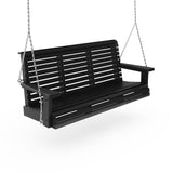 Black wooden swing with chains on a white background