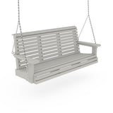 Gray wooden swing with chains on a white background