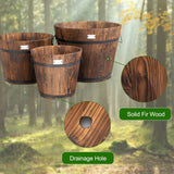 Set of 3 Outdoor Wooden Barrel Planter Pots with Handles 11.5, 15, and 18 inch - FREE SHIPPING