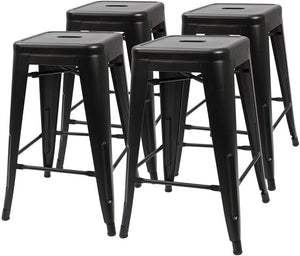 Set of 4 - 24-in. Indoor/Outdoor Backless Stacking Black Metal Barstools - FREE SHIPPING