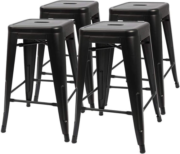 Set of 4 - 24-in. Indoor/Outdoor Backless Stacking Black Metal Barstools - FREE SHIPPING