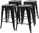 Set of 4 - 24-in. Indoor/Outdoor Backless Stacking Black Metal Barstools - FREE SHIPPING