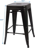 Set of 4 - 24-in. Indoor/Outdoor Backless Stacking Black Metal Barstools - FREE SHIPPING
