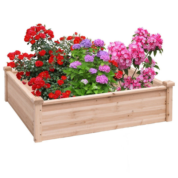 Solid Fir Wood 3.3 ft x 3.3 ft Raised Garden Bed Planter Box - FREE SHIPPING