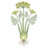 Illustration of a fennel plant with roots on a white background FENNEL Seeds, Sweet