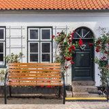 Black Metal Frame Outdoor Wood Slat Garden Bench with Curved Armrests - FREE SHIPPING