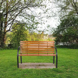Black Metal Frame Outdoor Wood Slat Garden Bench with Curved Armrests - FREE SHIPPING