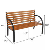 Black Metal Frame Outdoor Wood Slat Garden Bench with Curved Armrests - FREE SHIPPING