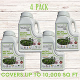 Four bottles of Flawn Seed Kids Micro Bee Lawn Seed Kit on a wooden surface.