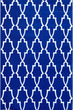 Blue and white geometric patterned rug