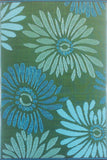 Floral Daisy Aqua & Green patterned rug with blue and green flowers on a green background