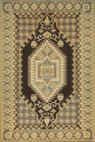 Decorative rug with intricate geometric pattern on a black background Turkish Black & Brown