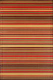Rectangular Stripes Warm Brown area rug with red and beige striped pattern on a plain background