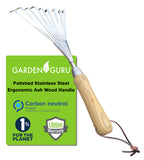 Stainless Steel Garden Hand Rake (classic wood handle)