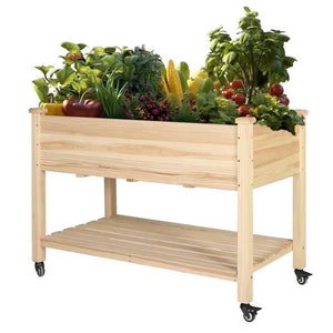 Outdoor Wood Raised Garden Bed Planter Box Cart on Wheels 46-inch x 22-inch - FREE SHIPPING