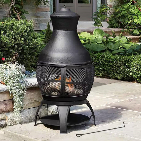 45-inch Black Cast Iron and Steel Outdoor Fire Pit Chimenea - FREE SHIPPING