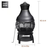 45-inch Black Cast Iron and Steel Outdoor Fire Pit Chimenea - FREE SHIPPING