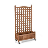 Outdoor Solid Wood Raised Garden Bed Mobile Planter Box with Trellis on Wheels - FREE SHIPPING