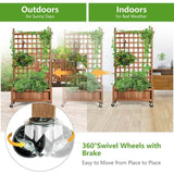 Outdoor Solid Wood Raised Garden Bed Mobile Planter Box with Trellis on Wheels - FREE SHIPPING