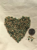 Heart-shaped arrangement of green herbs on a beige surface with a quarter for scale. Fireguard Lawn Native Mix - Fire-Resistant Turf