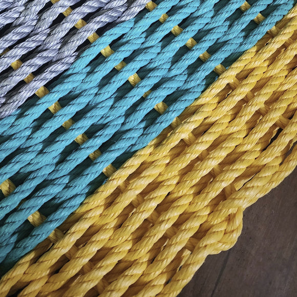 Five Stripe Rope Mat Yellow Teal Gray - FREE SHIPPING