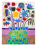 Colorful abstract floral design with a polka dot vase on a beige background FLOWER VASE STUDY 1 PRINT