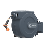 Retractable garden hose reel with Graffe Tools logo on a white background