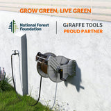 Giraffe Tools hose reel mounted on a wall with National Forest Foundation branding.