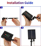 Step-by-step installation guide for a solar panel system with hands performing each step.