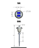 Technical drawing of a solar-powered garden light with dimensions labeled.