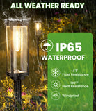 Outdoor light fixture with 'All Weather Ready' text and IP65 waterproof rating on a green label.