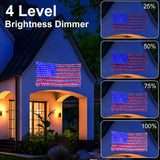 LED American flag light display on a house exterior with 4 level brightness dimmer shown.