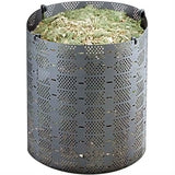 Composting bin filled with green waste on a white background