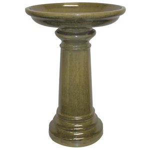 Outdoor Garden Olive-Green Ceramic Birdbath - 17-inch Diameter - FREE SHIPPING