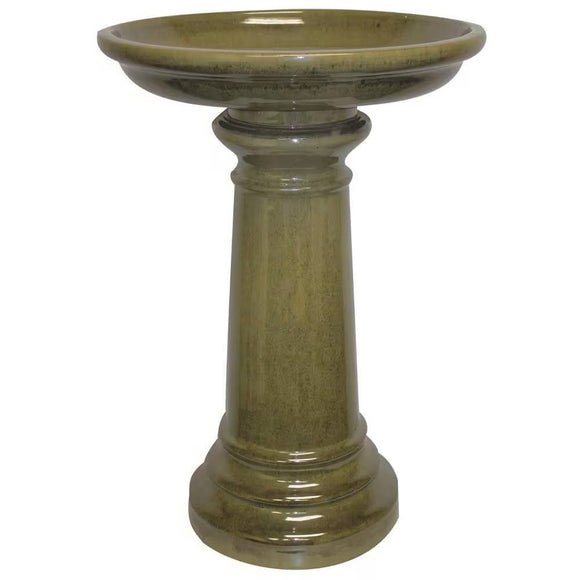 Outdoor Garden Olive-Green Ceramic Birdbath - 17-inch Diameter - FREE SHIPPING