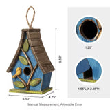Farmhouse Solid Wood Hanging Birdhouse in Blue Green Yellow Brown - FREE SHIPPING