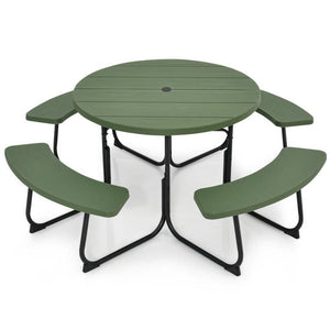 Green All Weather 8 Seater Picnic Table Umbrella Hole - FREE SHIPPING