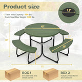 Green All Weather 8 Seater Picnic Table Umbrella Hole - FREE SHIPPING