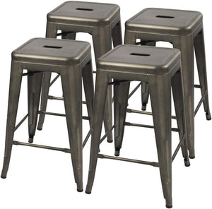 Set of 4 - 24-in. Indoor/Outdoor Backless Stacking Gunmetal Grey Metal Barstools - FREE SHIPPING