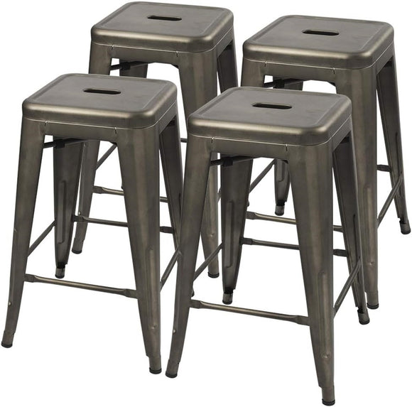 Set of 4 - 24-in. Indoor/Outdoor Backless Stacking Gunmetal Grey Metal Barstools - FREE SHIPPING