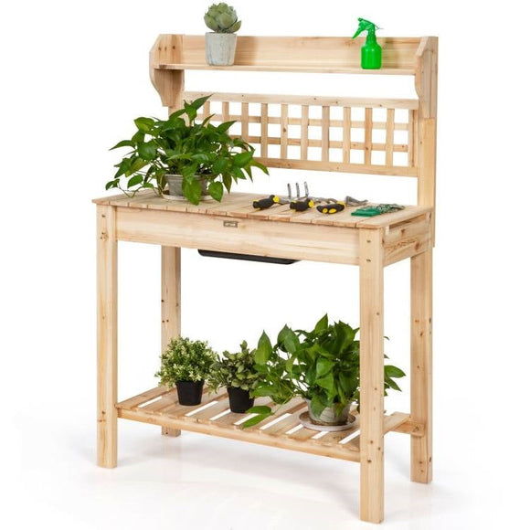 Solid Wood Garden Potting Bench Table with Bottom Shelf and Removeable Sink - FREE SHIPPING