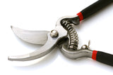 Pair of garden shears with black handles on a white background