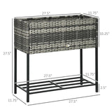 Wicker planter with dimensions on a white background