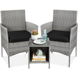 3-Piece Grey PE Wicker Outdoor Patio Furniture Dining Set with Black Cushions - FREE SHIPPING