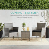 3-Piece Grey PE Wicker Outdoor Patio Furniture Dining Set with Black Cushions - FREE SHIPPING